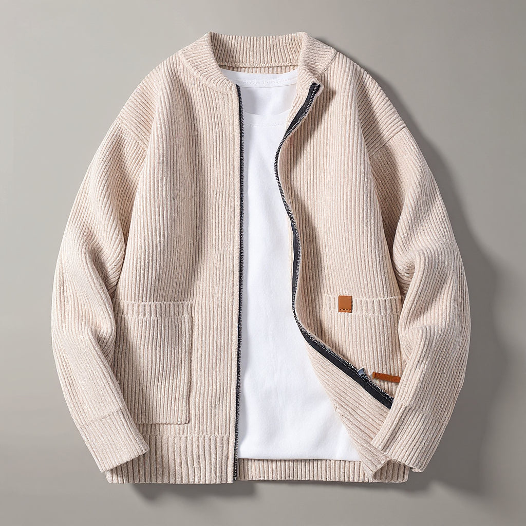 Men's Dylan Ribbed Cardigan with Full-Zip Closure