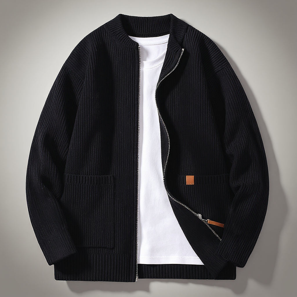 Men's Dylan Ribbed Cardigan with Full-Zip Closure