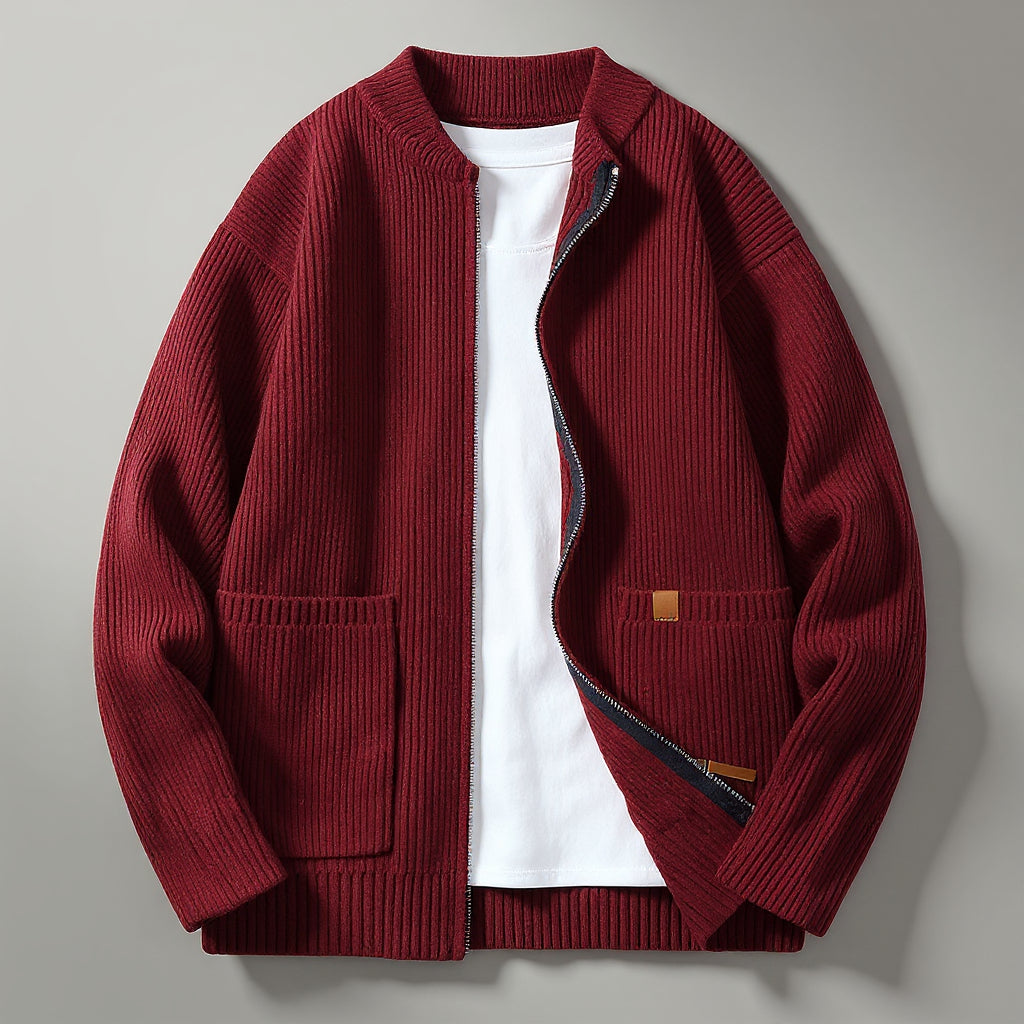 Men's Dylan Ribbed Cardigan with Full-Zip Closure