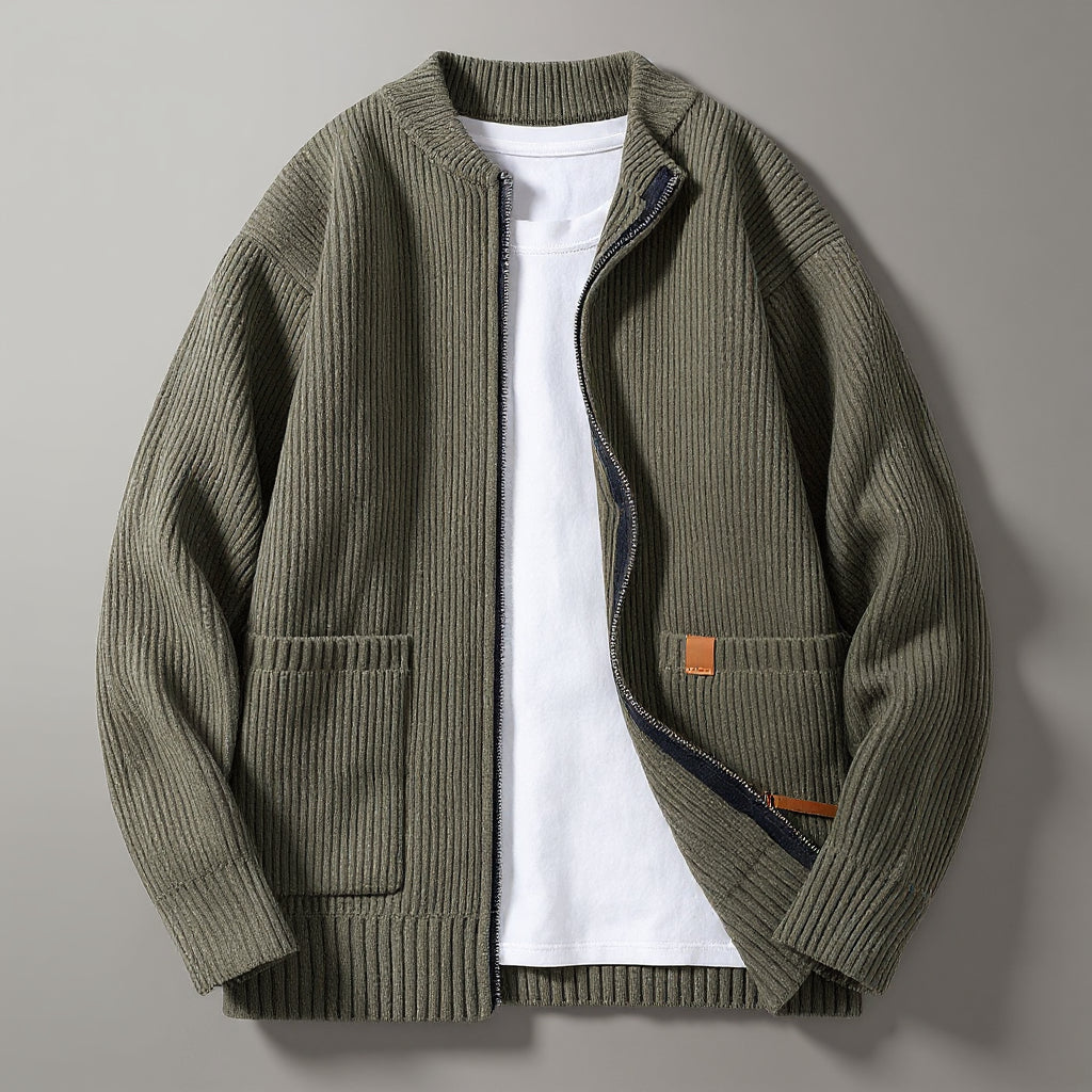 Men's Dylan Ribbed Cardigan with Full-Zip Closure