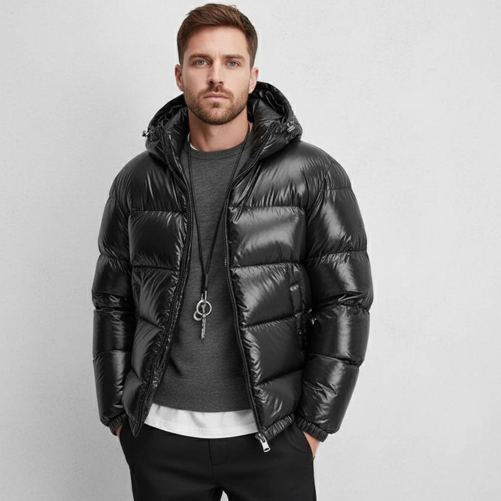 Men's Glossy Quilted Puffer Jacket | Hooded Winter