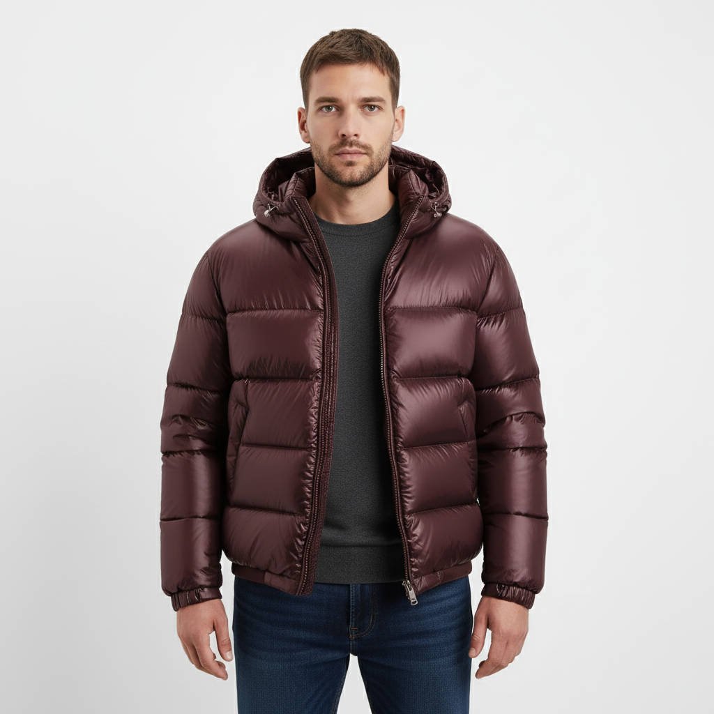 Men's Glossy Quilted Puffer Jacket | Hooded Winter