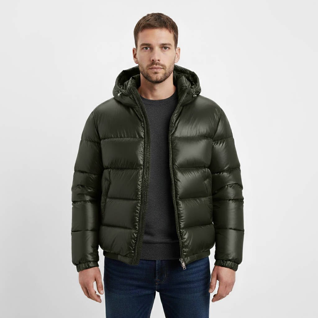 Men's Glossy Quilted Puffer Jacket | Hooded Winter