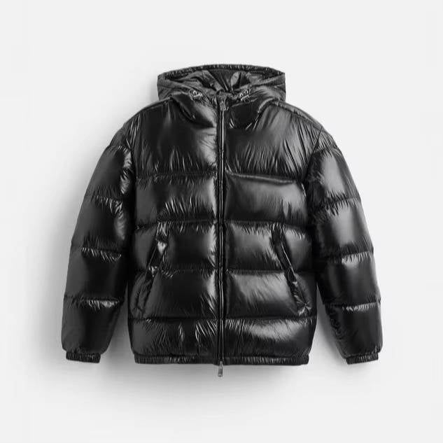Men's Glossy Quilted Puffer Jacket | Hooded Winter