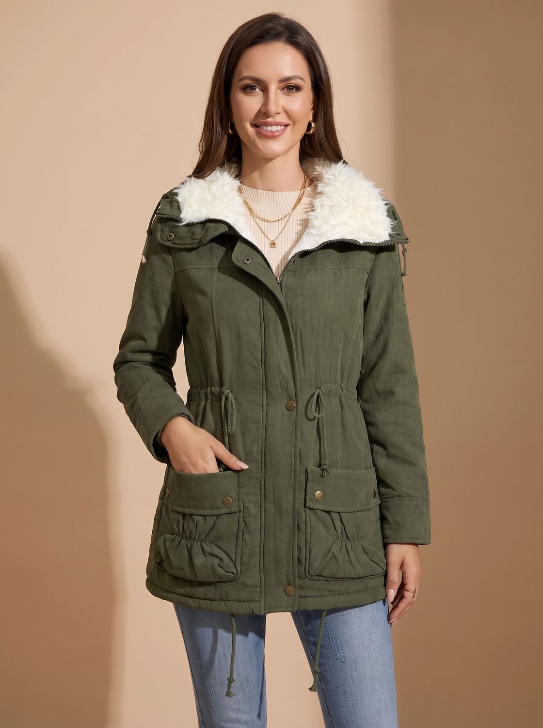 Mia | Women's Faux-Fur Collar Drawstring Waist Winter Parka Coat