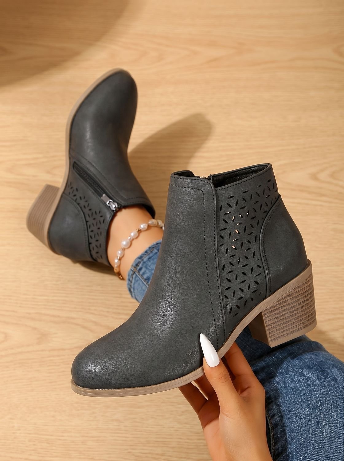 Mia | Women's Orthopedic Laser-Cut Block-Heel Ankle Boots