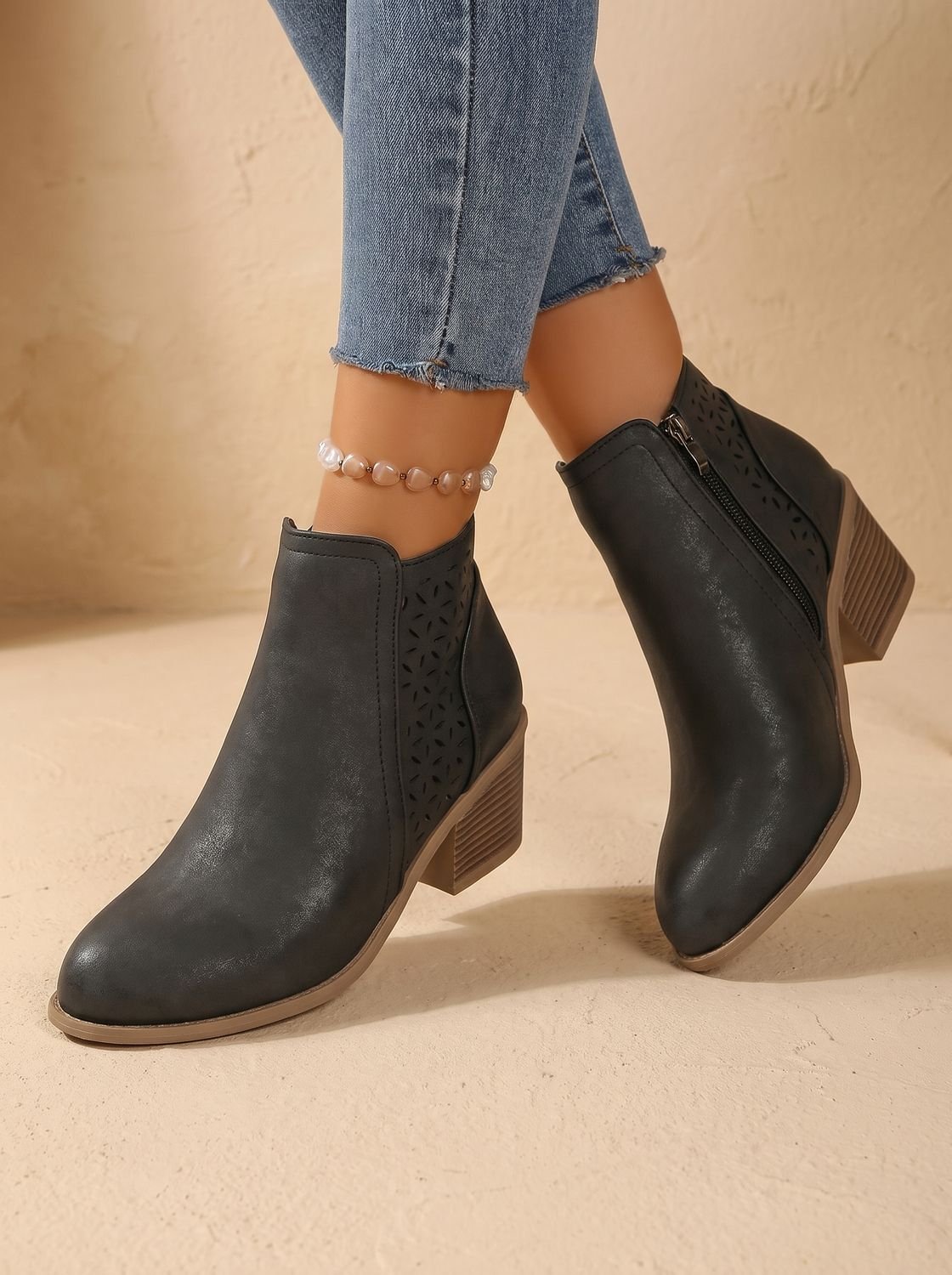 Mia | Women's Orthopedic Laser-Cut Block-Heel Ankle Boots