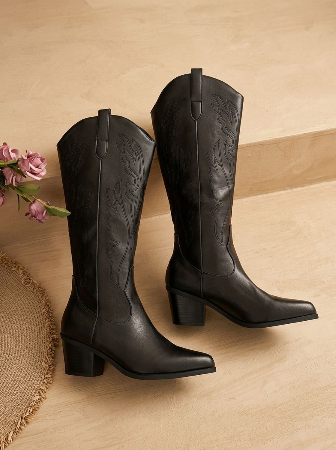 Mia | Women's Wide-Calf Knee-High Embroidered Western Cowboy Boots