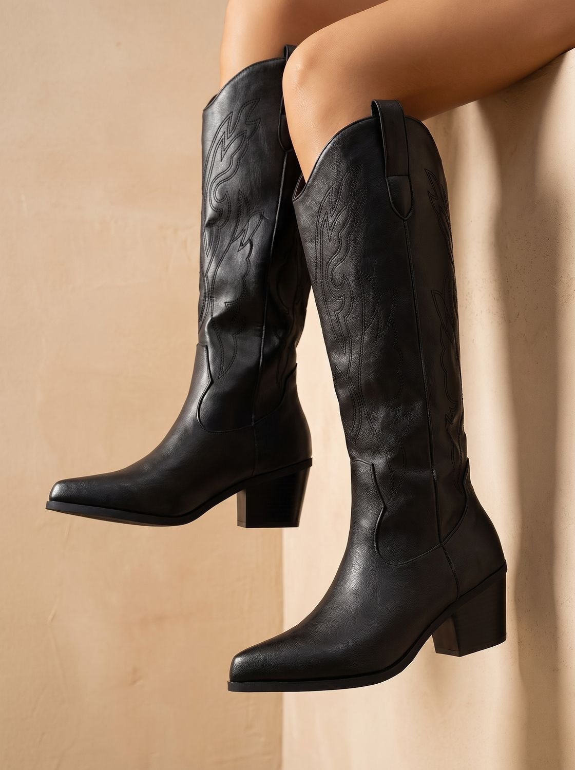 Mia | Women's Wide-Calf Knee-High Embroidered Western Cowboy Boots