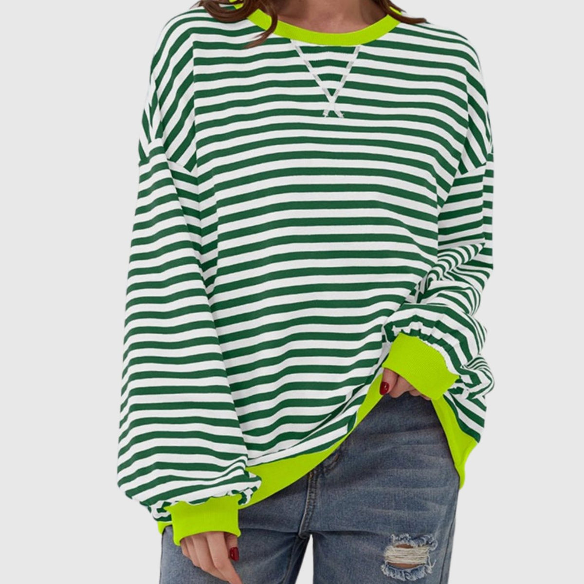 Nadia | Women's Oversized Striped Crewneck Sweatshirt