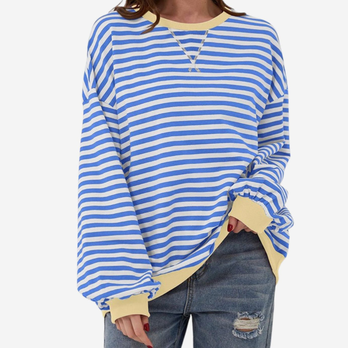 Nadia | Women's Oversized Striped Crewneck Sweatshirt