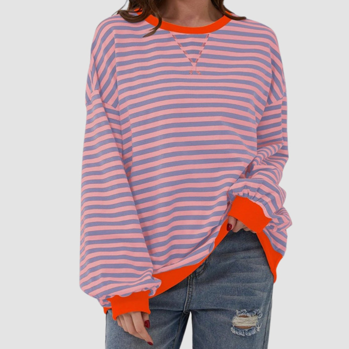 Nadia | Women's Oversized Striped Crewneck Sweatshirt