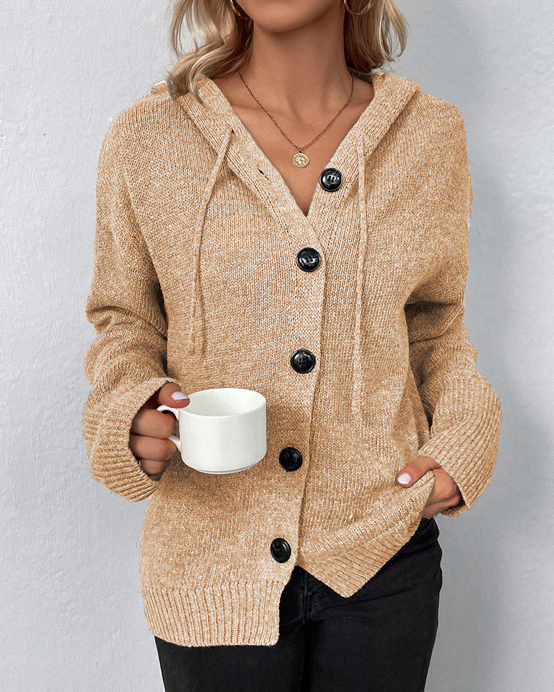 Nadine | Women's Button Front Hooded Knit Cardigan