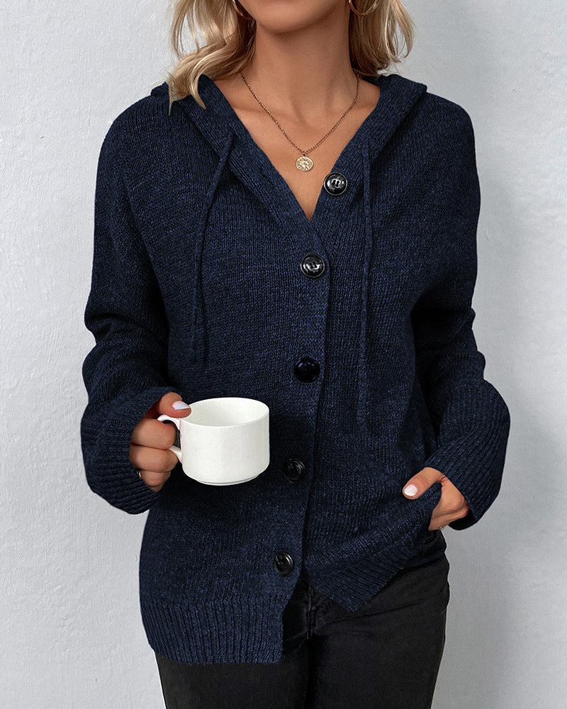 Nadine | Women's Button Front Hooded Knit Cardigan