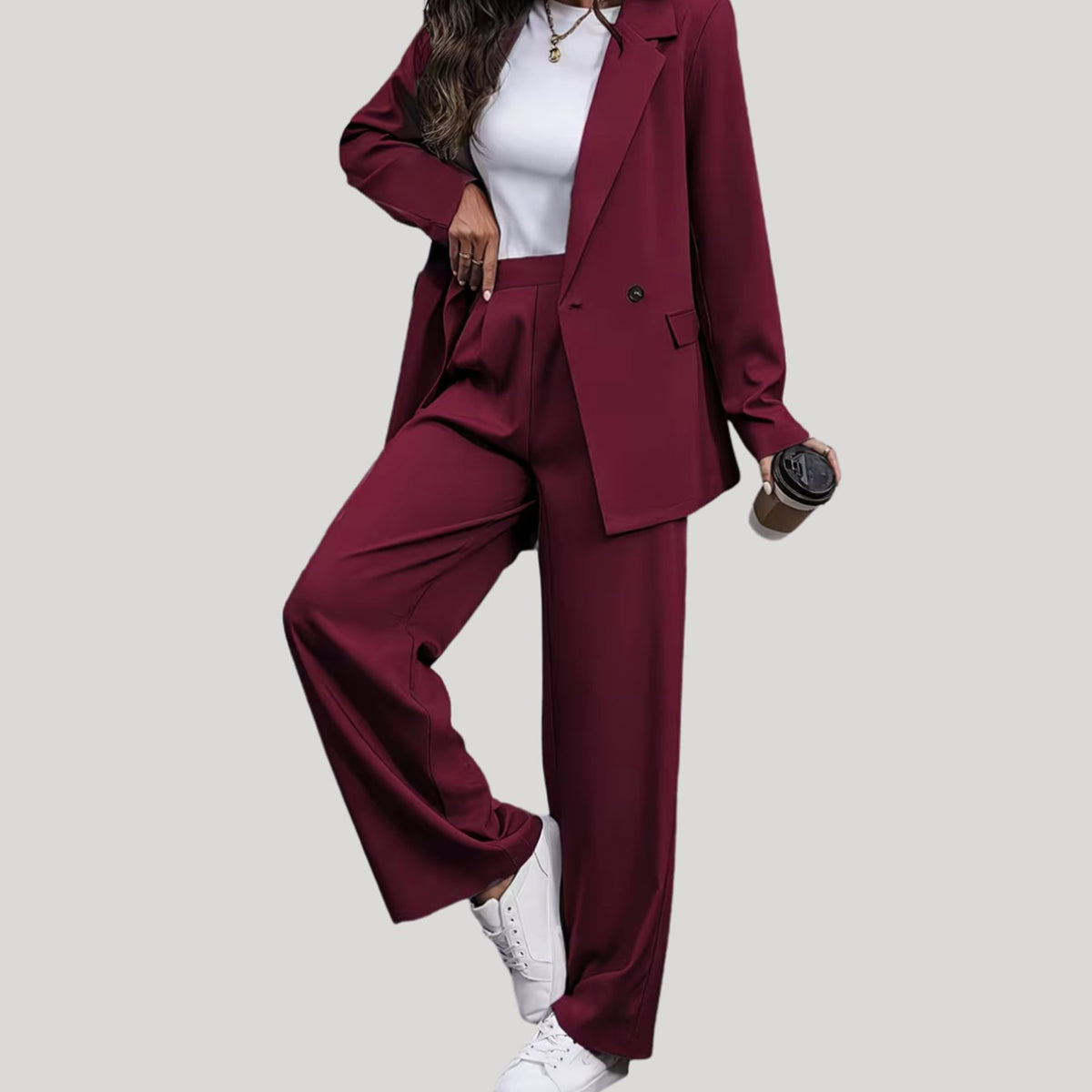 Olivia | Women's Double-Breasted Tailored Wide-Leg Blazer Pants Suit Set