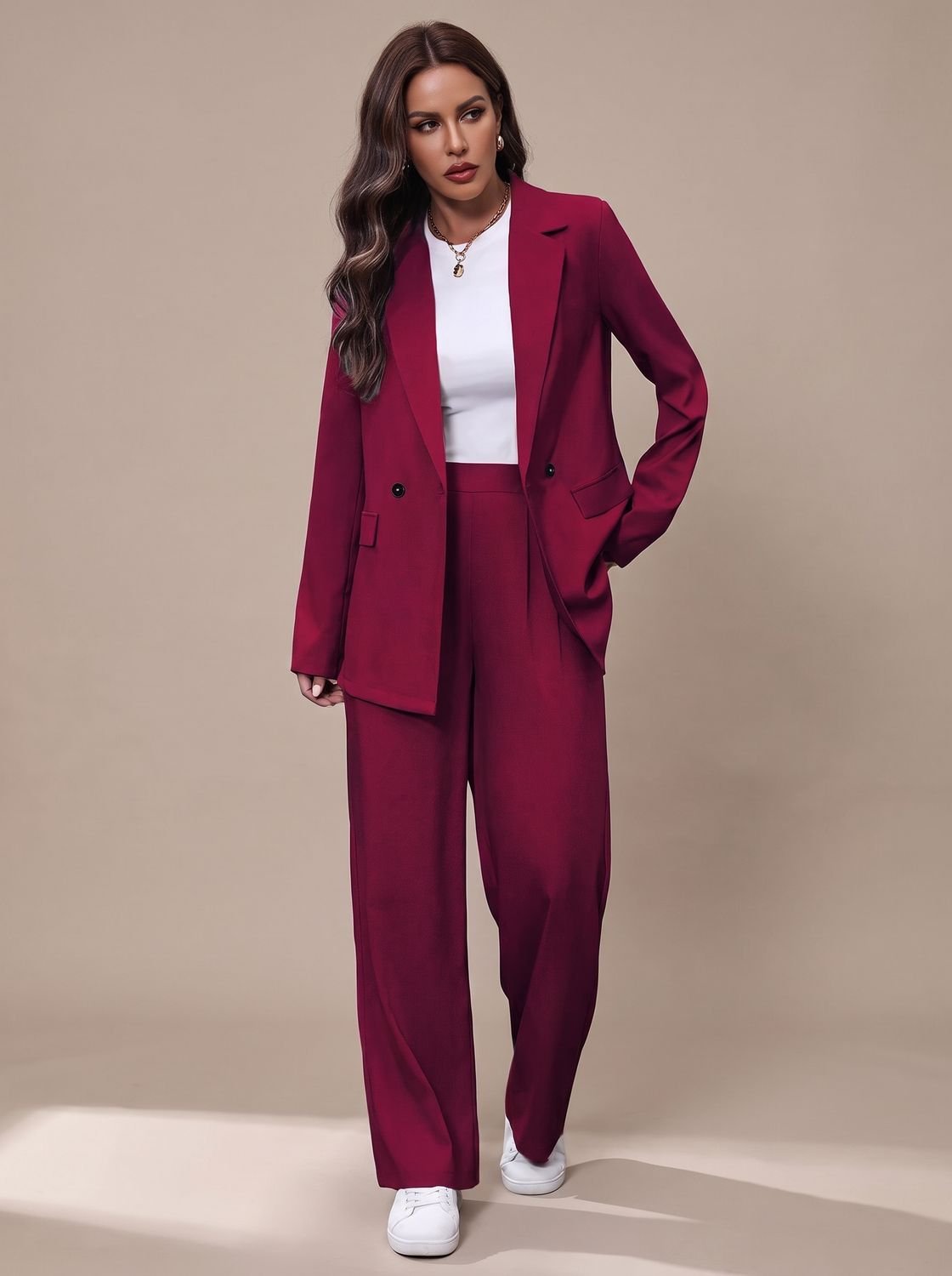 Olivia | Women's Double-Breasted Tailored Wide-Leg Blazer Pants Suit Set