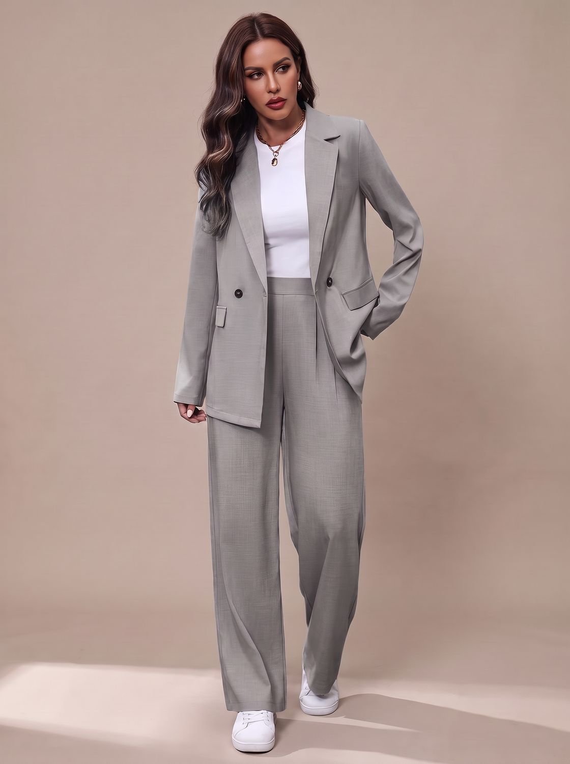 Olivia | Women's Double-Breasted Tailored Wide-Leg Blazer Pants Suit Set