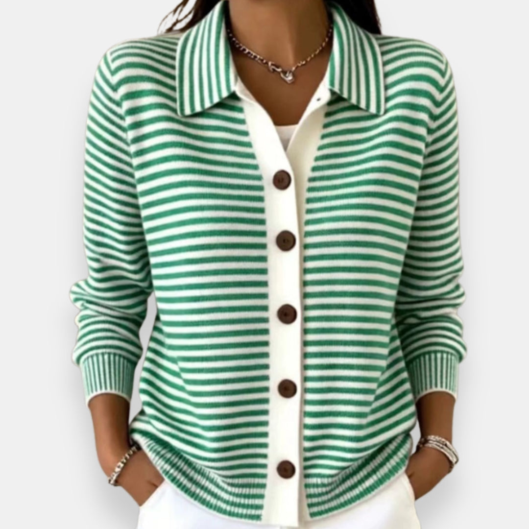 Ottavia | Women's Striped Collared Button-Front Knit Cardigan Sweater