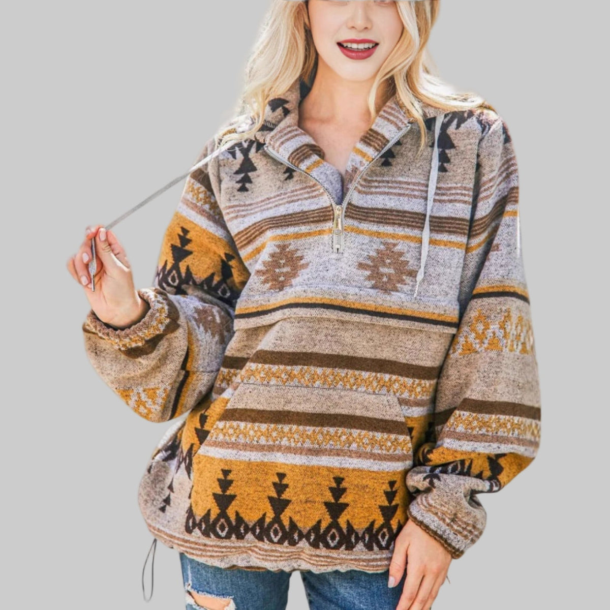 Paloma | Women's Aztec Print Half-Zip Hooded Sweater