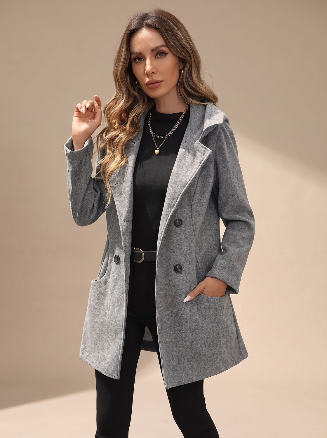 Penelope | Women's Double-Breasted Lapel Wool-Blend Coat with Pockets