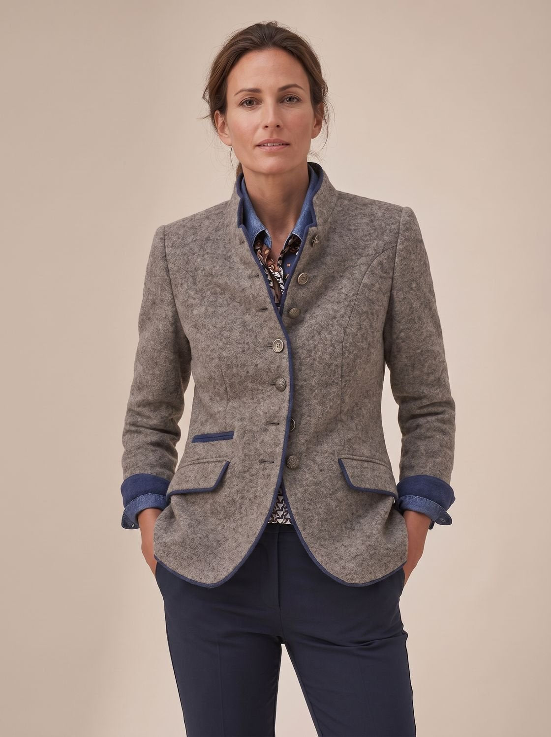 Penelope | Women's Elegant Stand-Collar Button-Front Blazer Cardigan