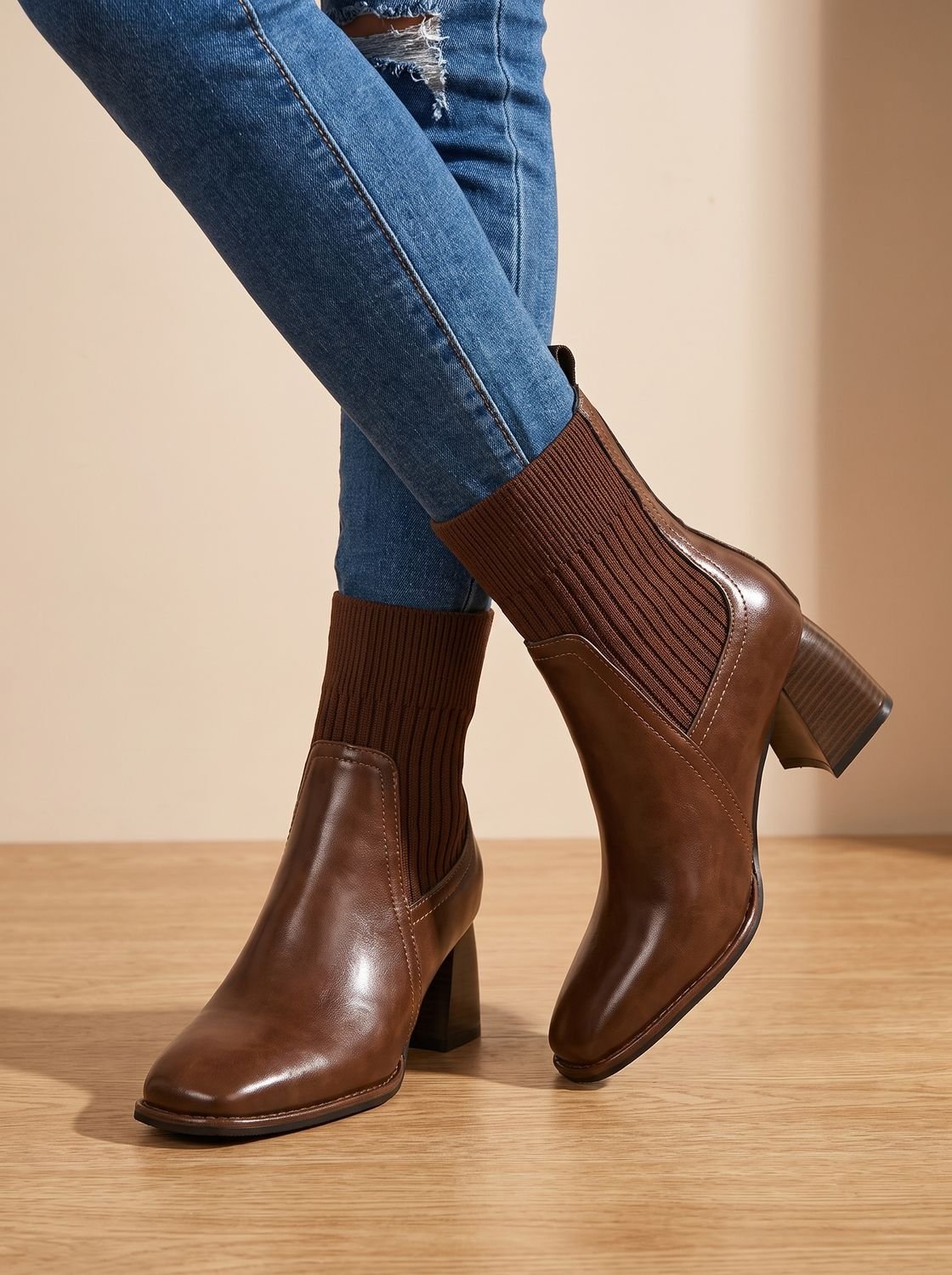 Penelope | Women's Knit-Shaft Block-Heel Slip-On Ankle Boots