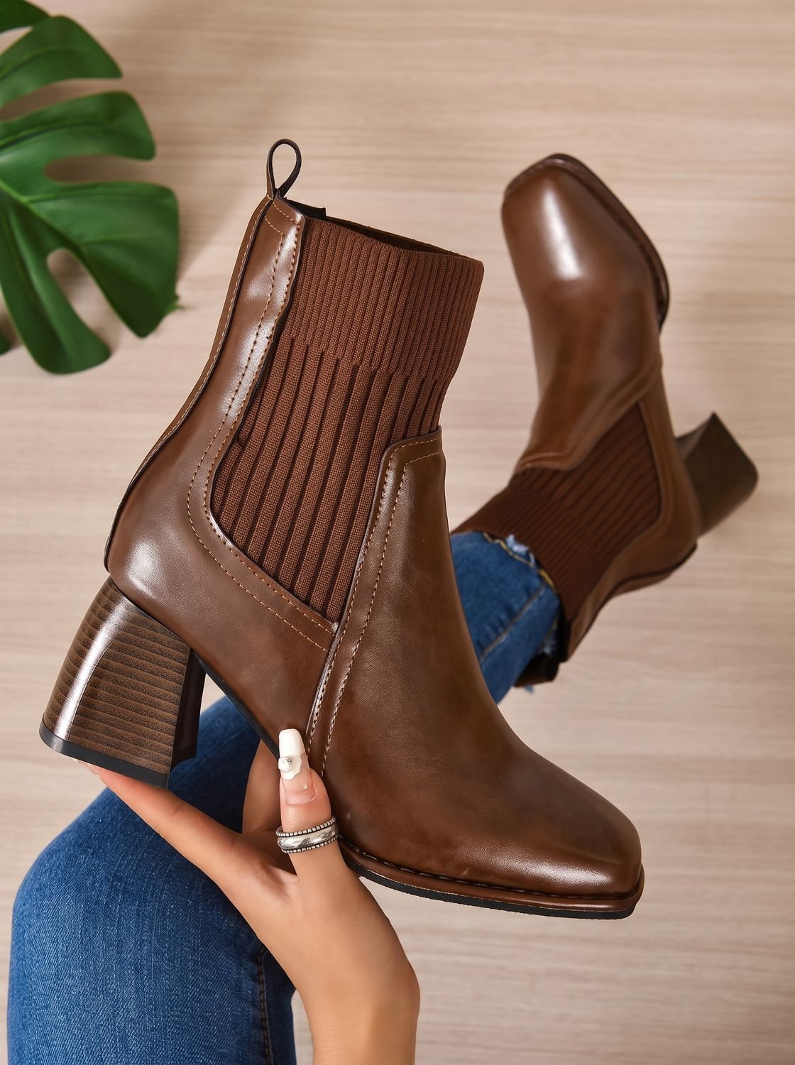 Penelope | Women's Knit-Shaft Block-Heel Slip-On Ankle Boots