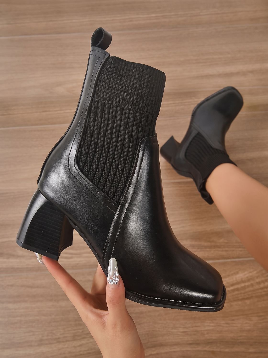 Penelope | Women's Knit-Shaft Block-Heel Slip-On Ankle Boots