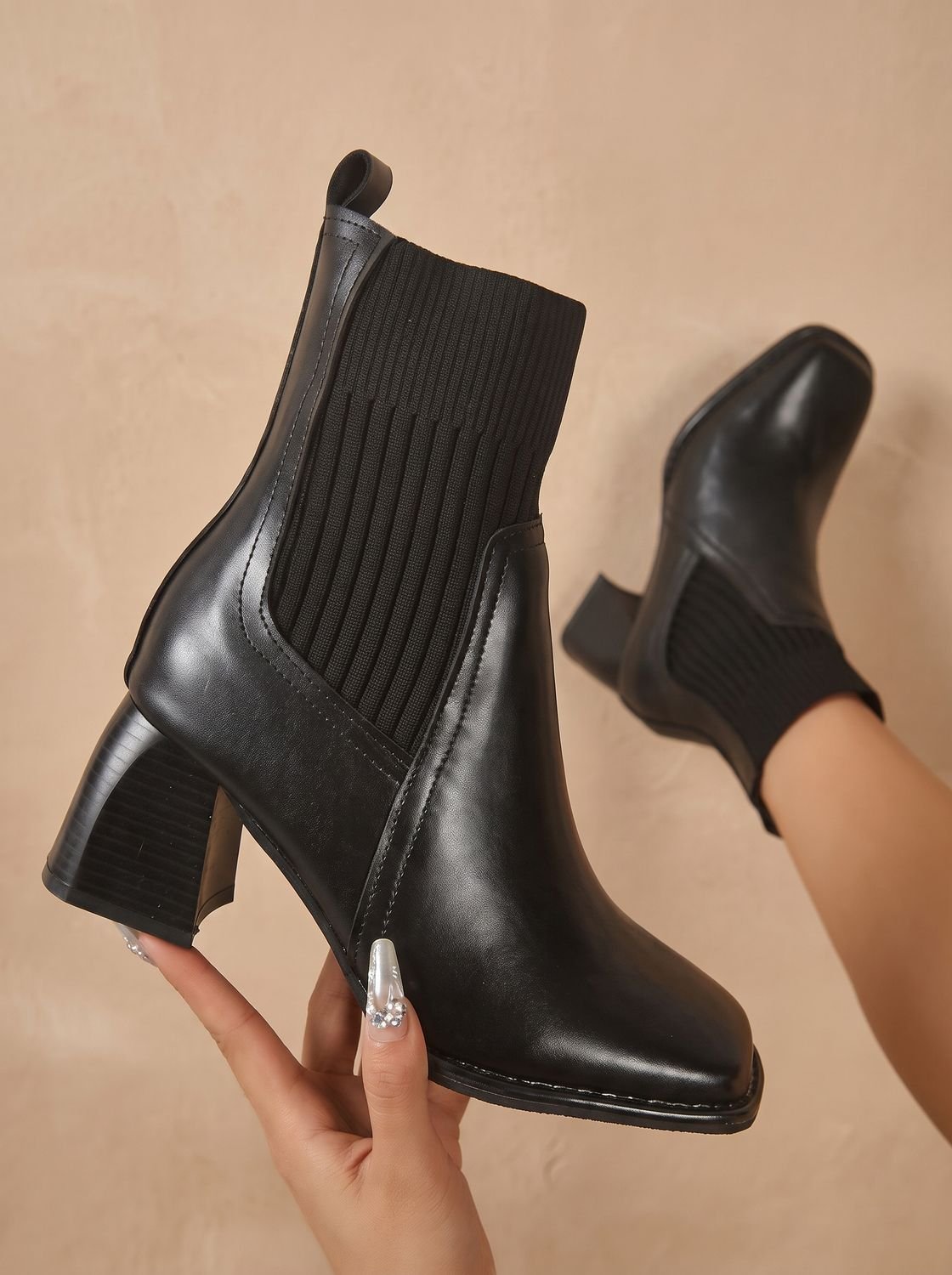 Penelope | Women's Knit-Shaft Block-Heel Slip-On Ankle Boots