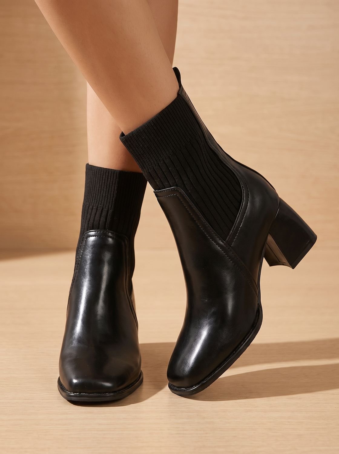 Penelope | Women's Knit-Shaft Block-Heel Slip-On Ankle Boots