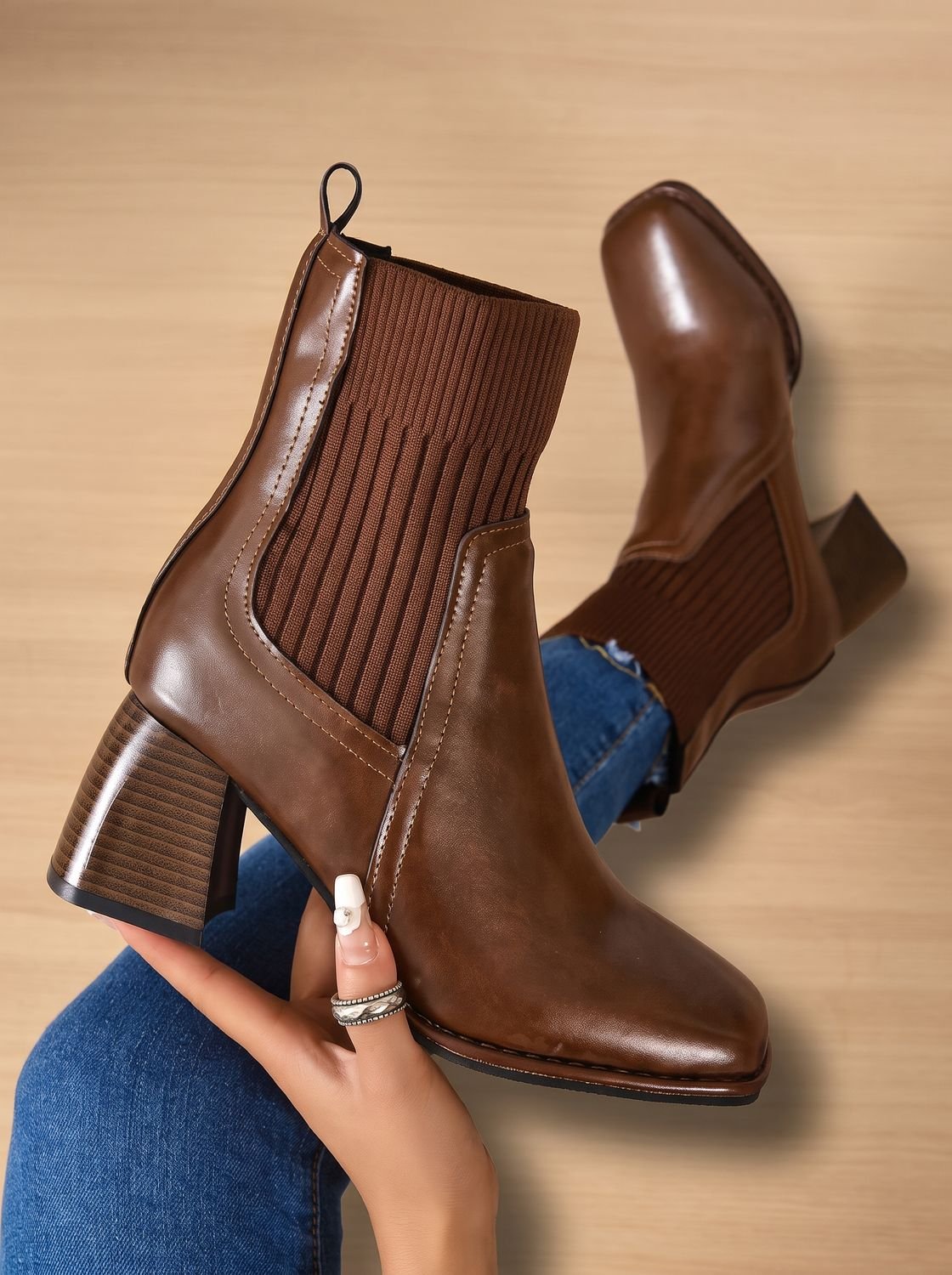 Penelope | Women's Knit-Shaft Block-Heel Slip-On Ankle Boots