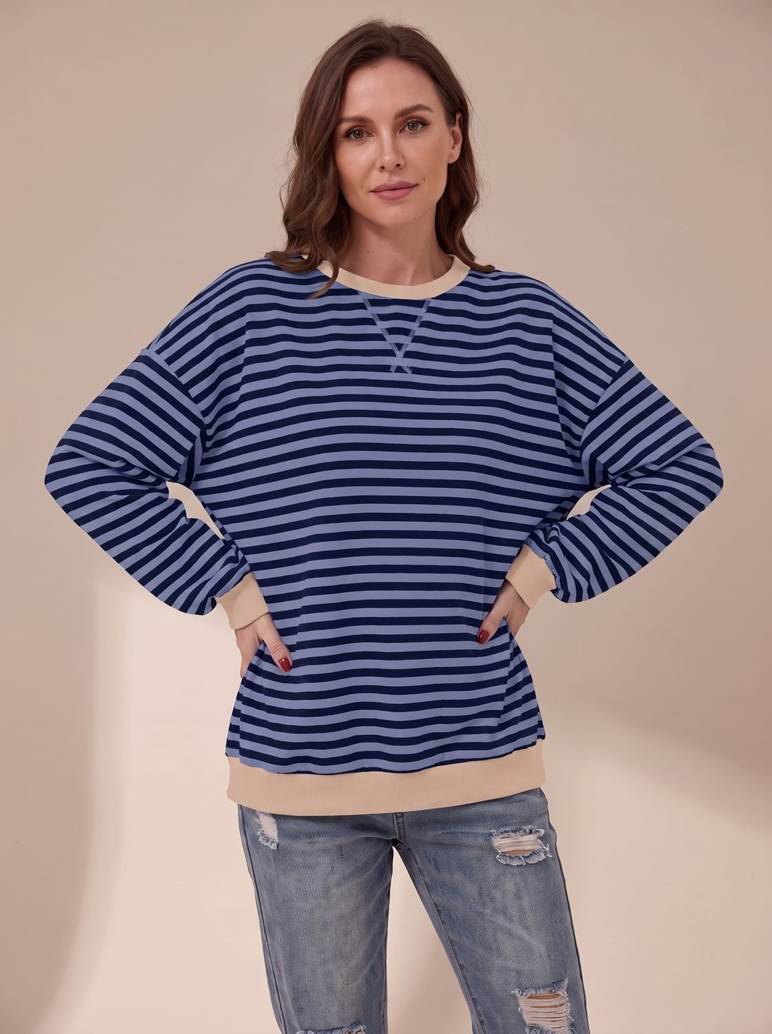 Penelope | Women's Oversized Retro Striped Crewneck Sweatshirt