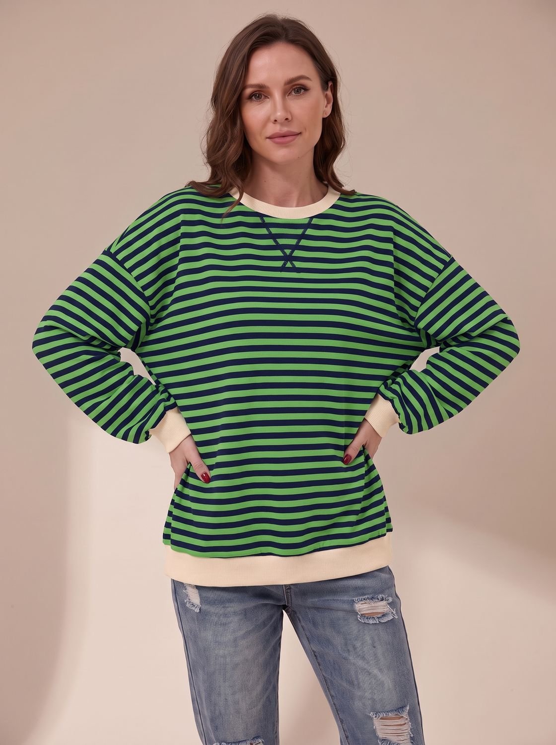 Penelope | Women's Oversized Retro Striped Crewneck Sweatshirt