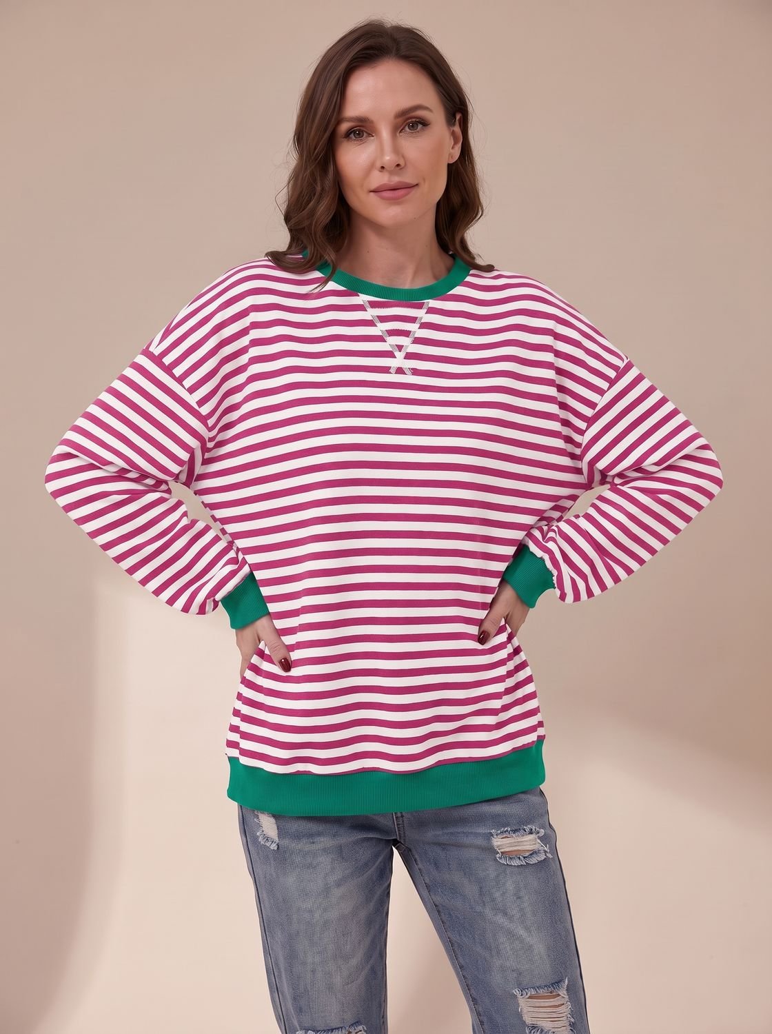 Penelope | Women's Oversized Retro Striped Crewneck Sweatshirt