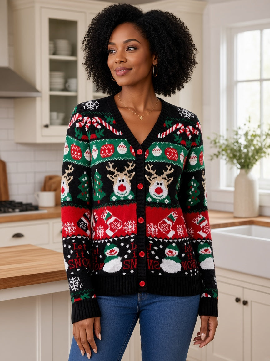Rosie | Women Knit Button Christmas Cardigan