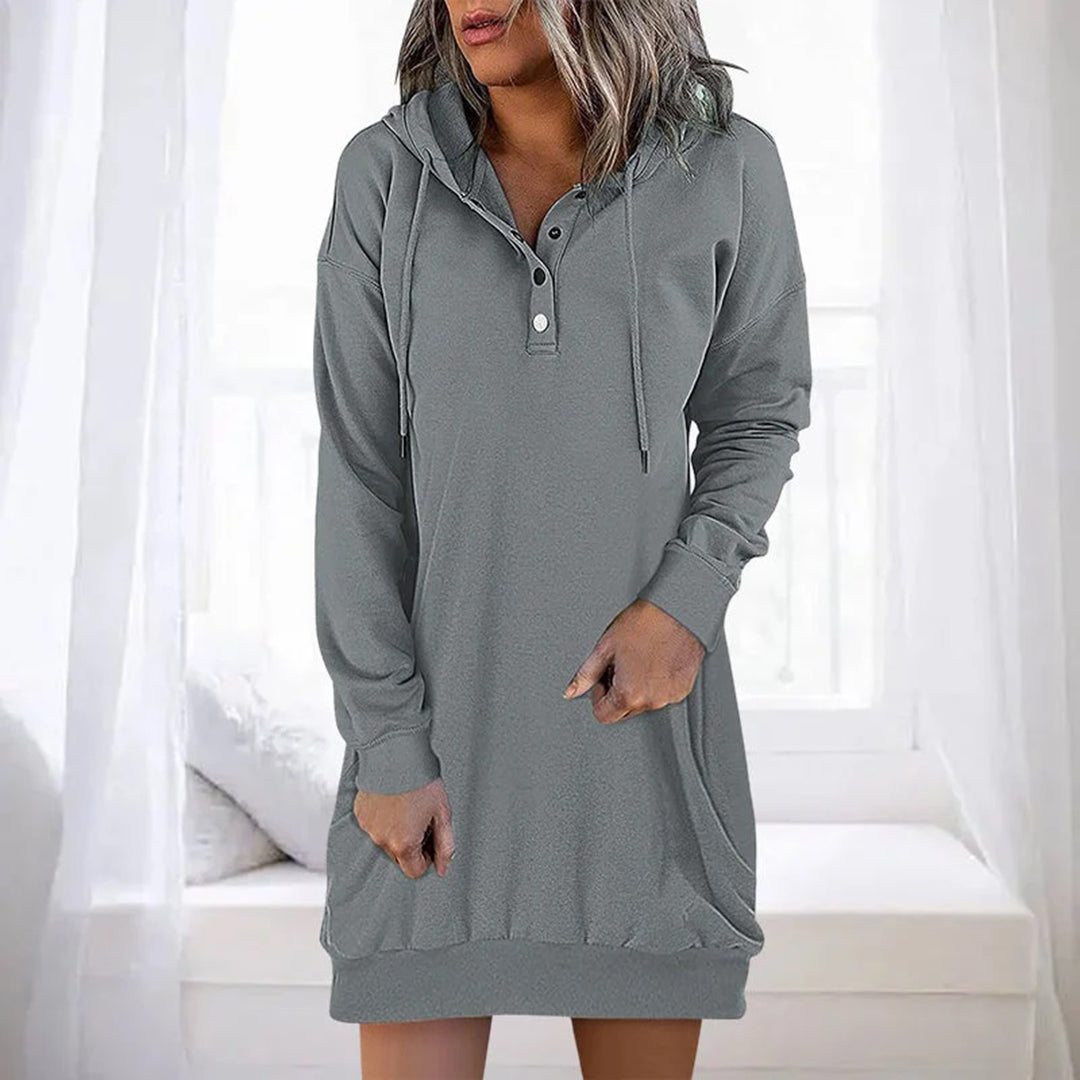 Sabine | Women's Hooded Button Placket Sweater Dress