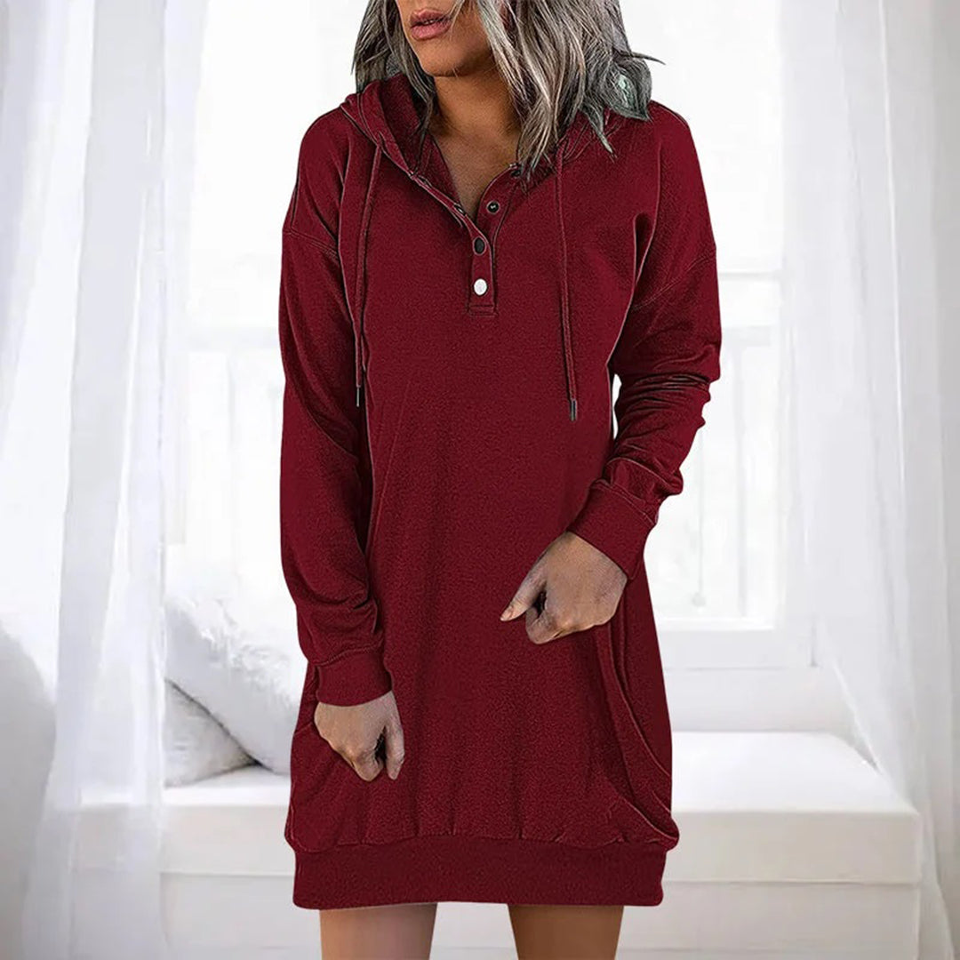 Sabine | Women's Hooded Button Placket Sweater Dress
