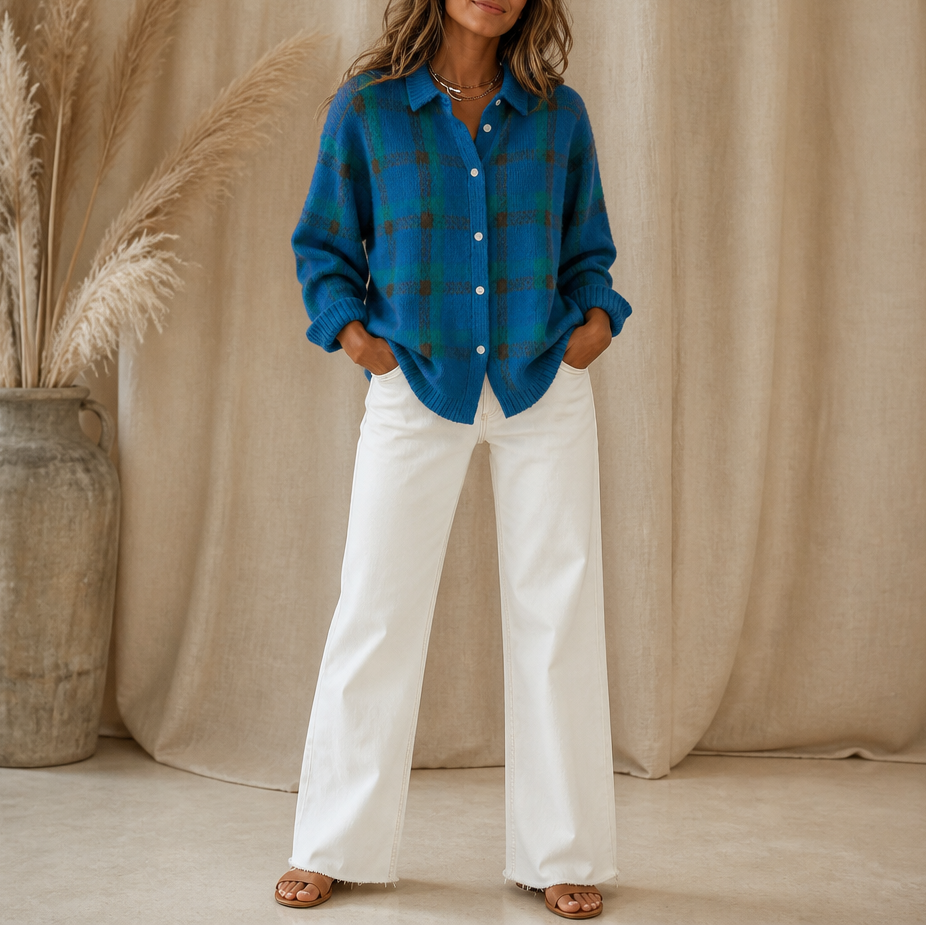 Sadie | Women's Cardigan with Buttons and Plaid