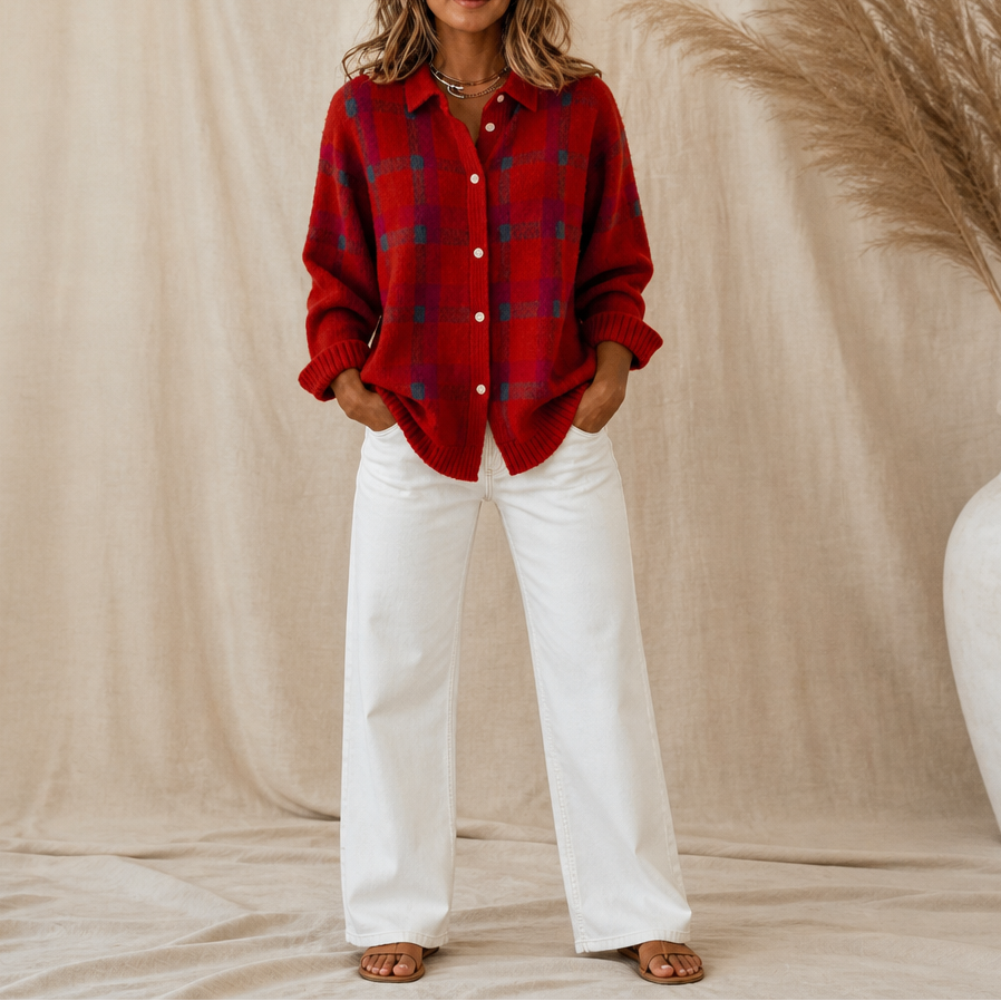 Sadie | Women's Cardigan with Buttons and Plaid