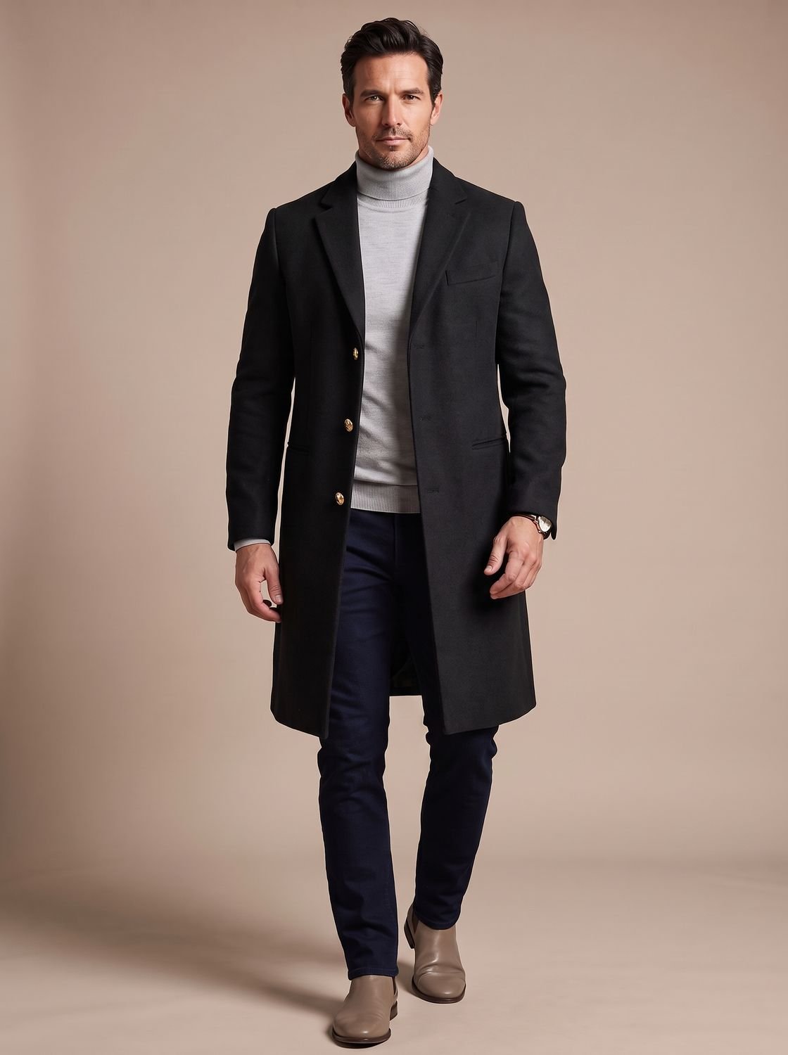 Samuel | Men's Slim-Fit Notch Lapel Long Wool-Blend Overcoat