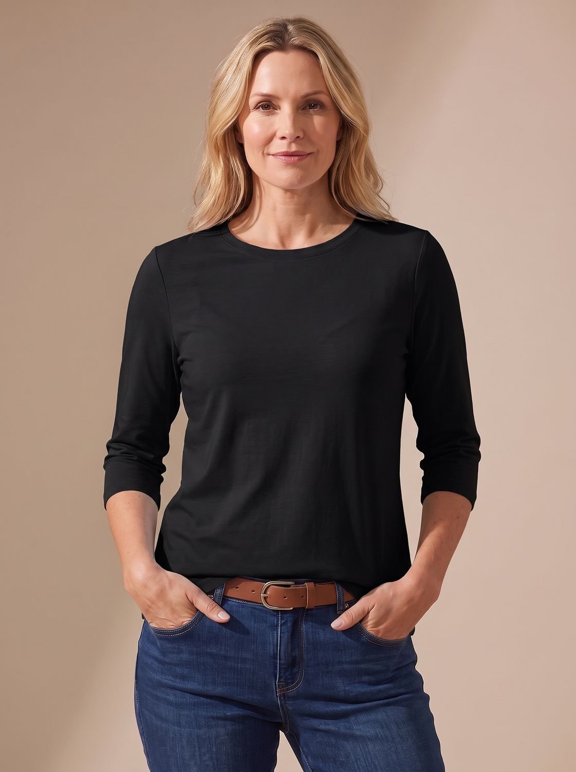 Scarlett | Women's Casual Solid Crew Neck 3/4 Sleeve Relaxed Top