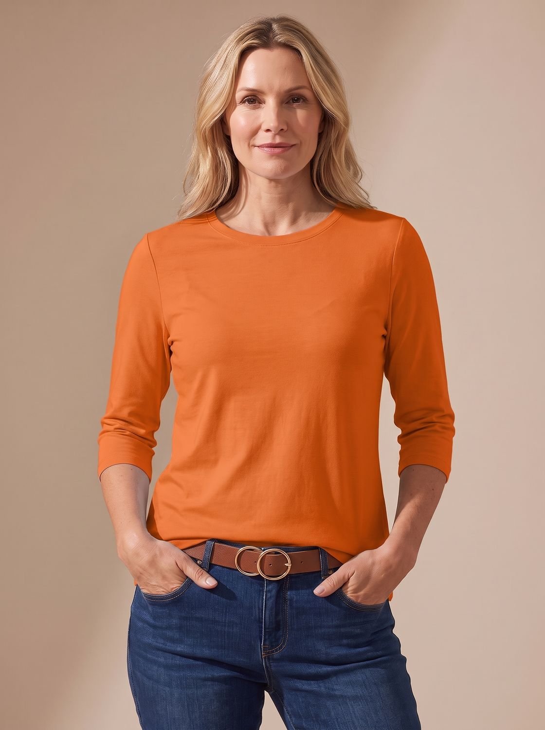 Scarlett | Women's Casual Solid Crew Neck 3/4 Sleeve Relaxed Top