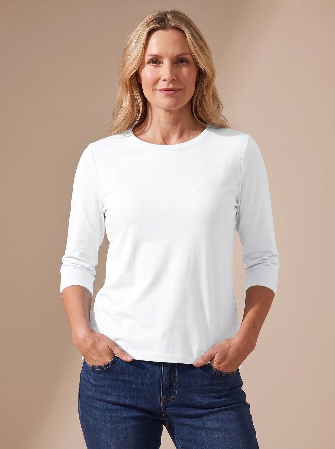 Scarlett | Women's Casual Solid Crew Neck 3/4 Sleeve Relaxed Top