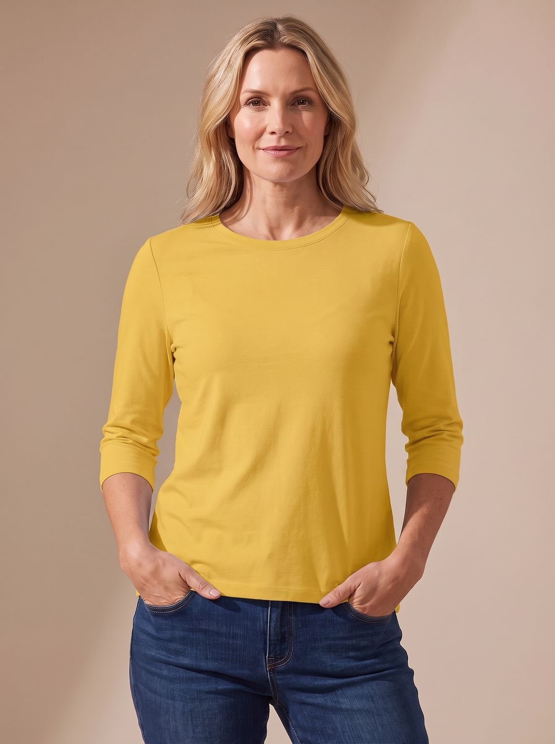 Scarlett | Women's Casual Solid Crew Neck 3/4 Sleeve Relaxed Top
