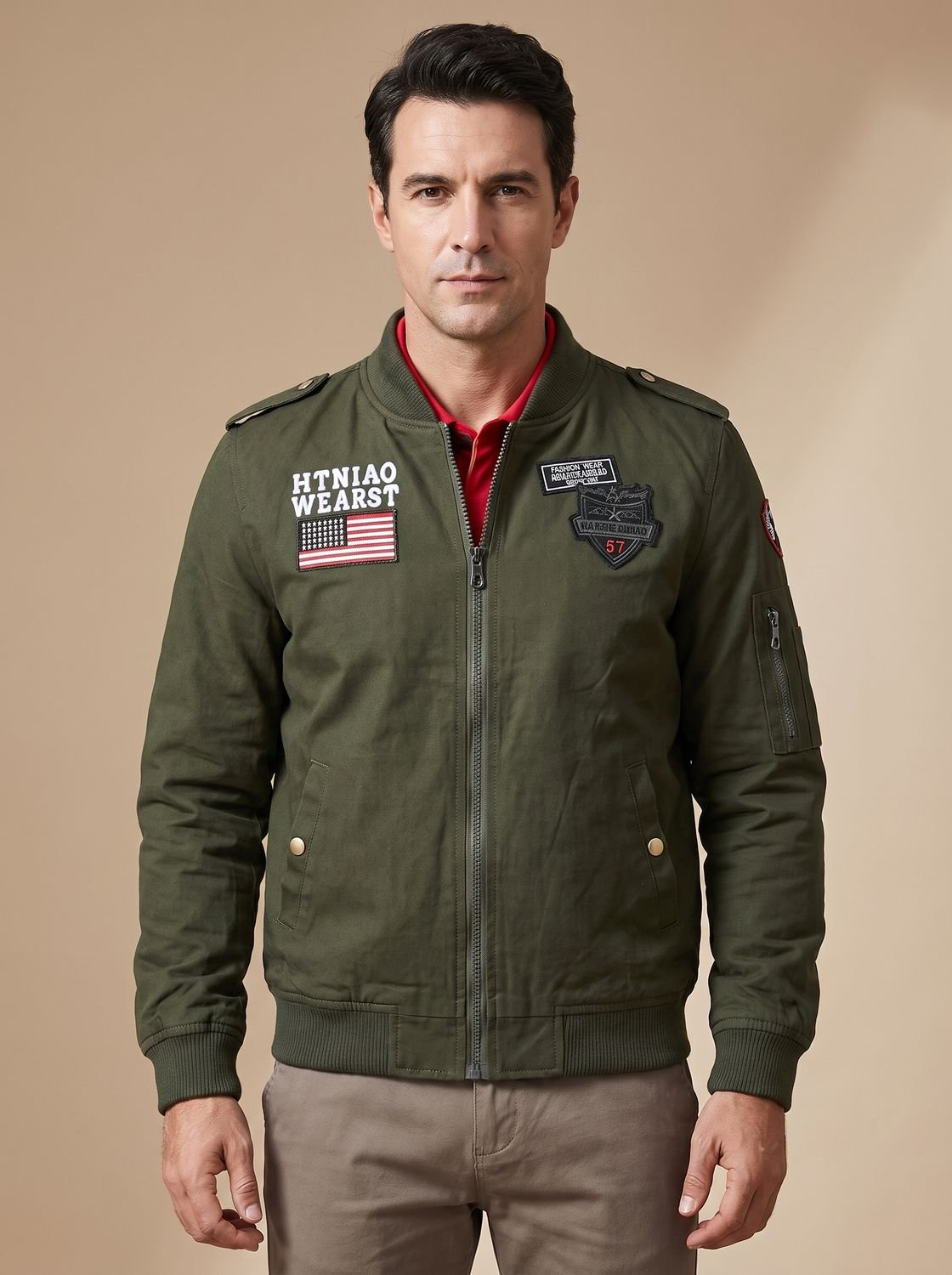 Sebastian | Men's Military Patch Zip-Up Bomber Jacket