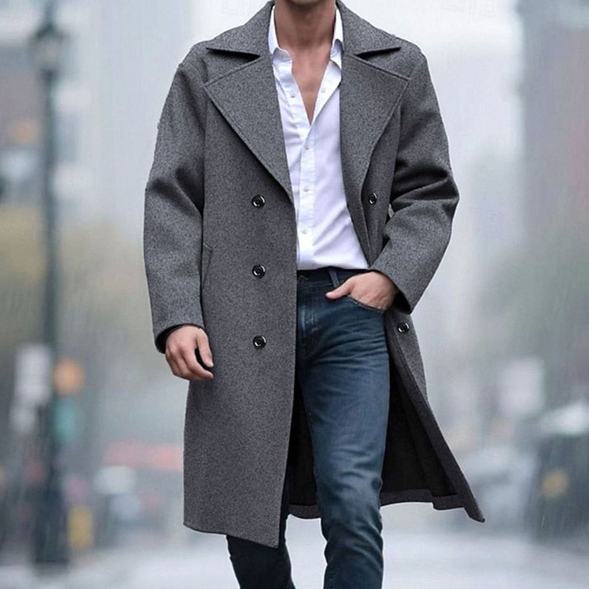 Sebastian | Men's Wool Double-Breasted Tailored Long Overcoat