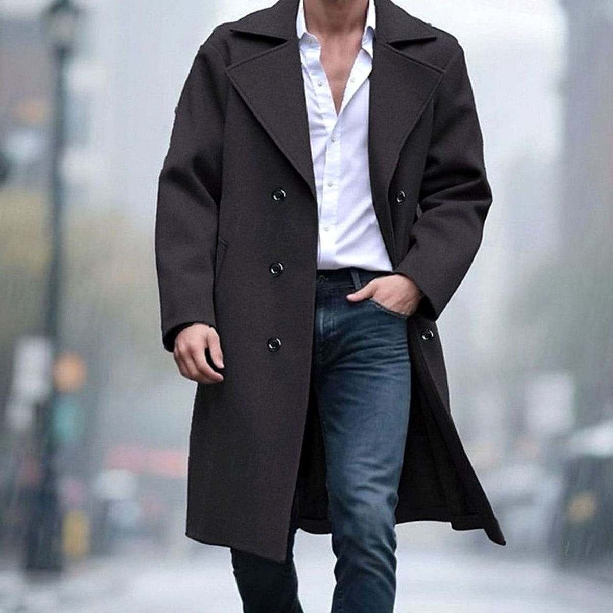 Sebastian | Men's Wool Double-Breasted Tailored Long Overcoat