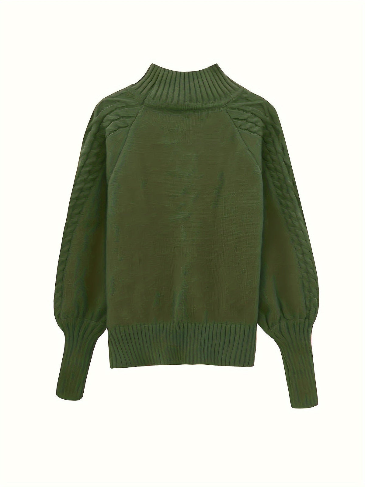 Solveig | Women's Ribbed Puff Sleeve Cable Knit Mock Neck Sweater