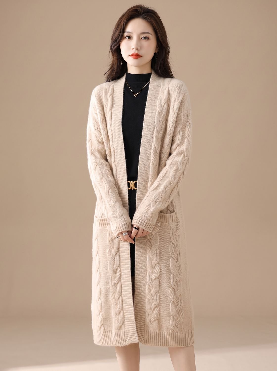 Sophia | Women's Oversized Open-Front Striped Long Knit Cardigan