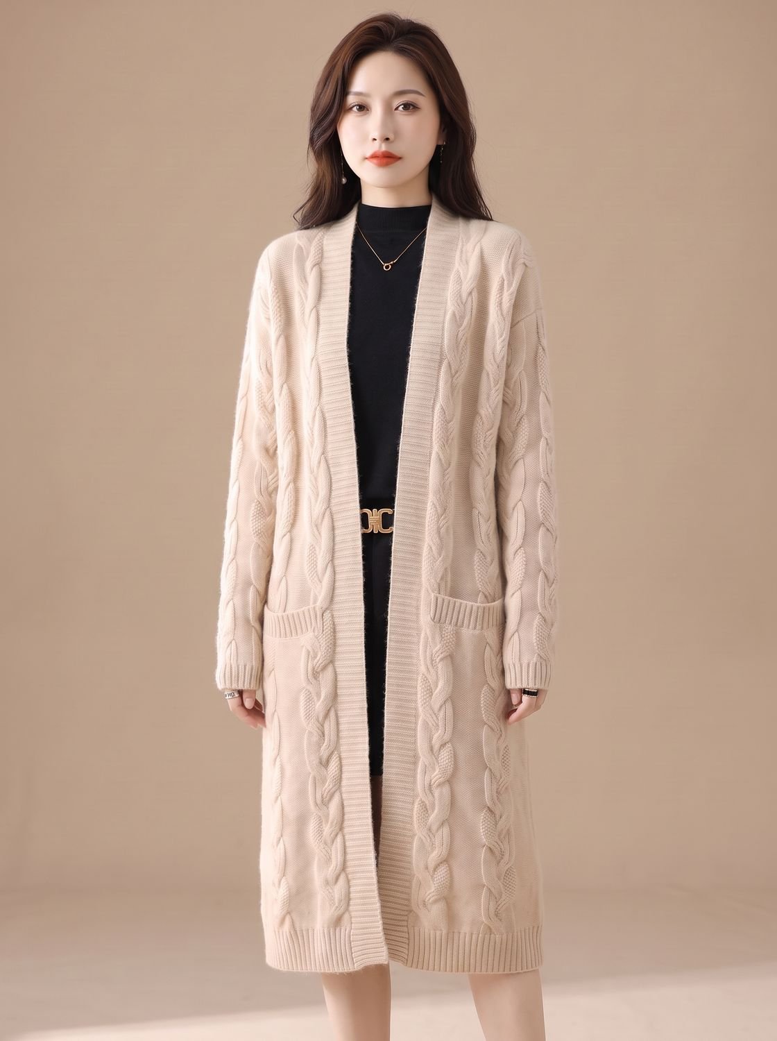 Sophia | Women's Oversized Open-Front Striped Long Knit Cardigan